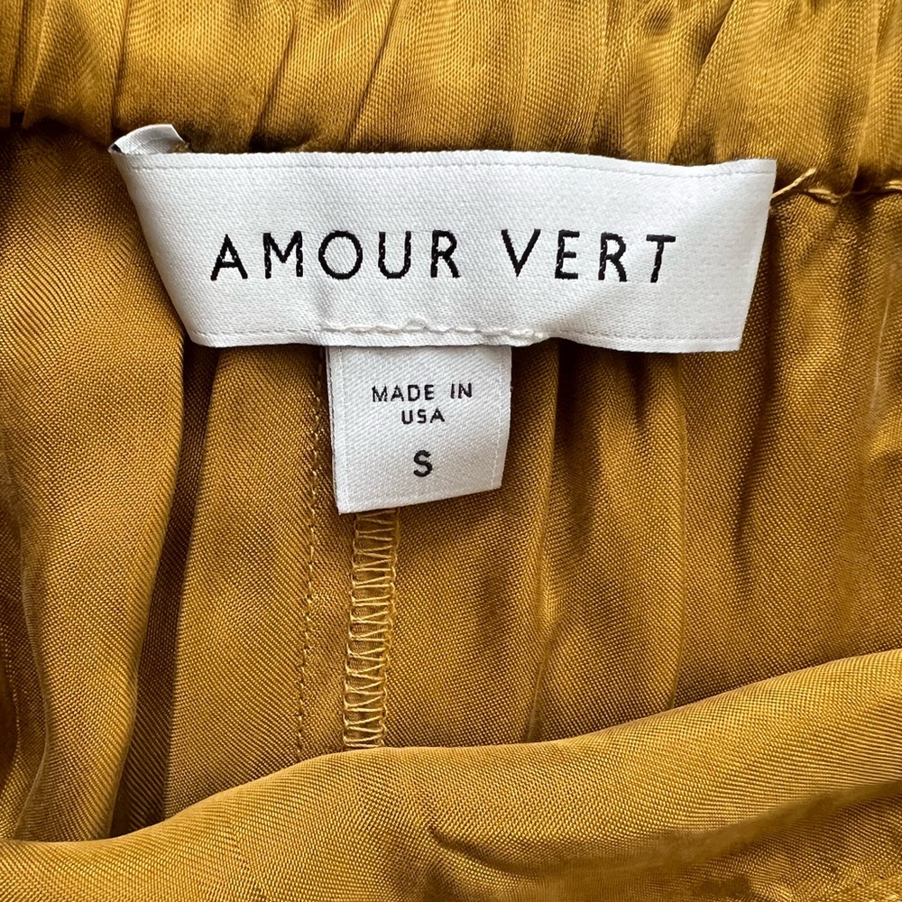 Amour Vert Gold Blaze Midi Skirt Yellow Cupro Silk- SUPER CUTE! - Picture 4 of 14